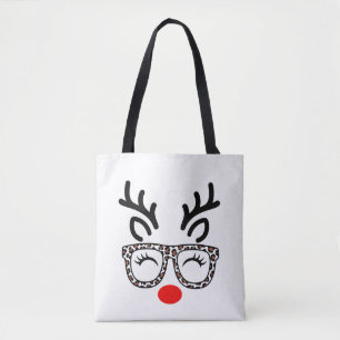 Bolsa Tote Óculos de Leopardo de Rena de Natal Feriado