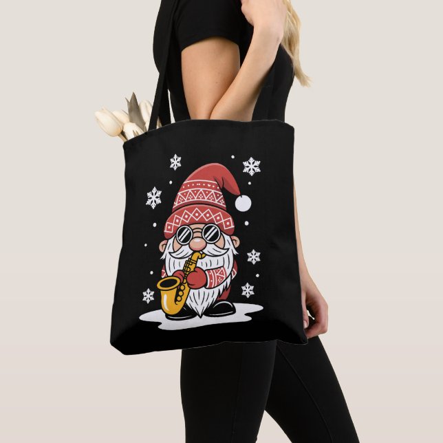 Bolsa Tote Óculos de Sol Saxofone Gnomo do Natal Floco de Nev (Close Up)