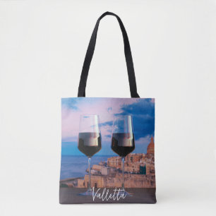 Bolsa Tote Óculos de vinho com vista ao pôr do sol sobre La V