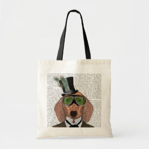 Bolsa Tote Óculos Verdes Dachshund - Chapéu Superior