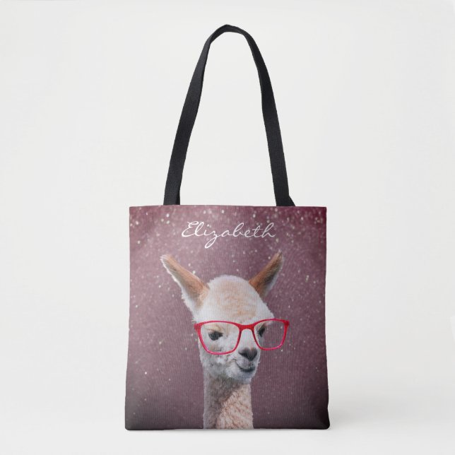 Bolsa Tote Óculos Vermelhos de Alpaca, Brilho de Lavanda a Pr (Frente)