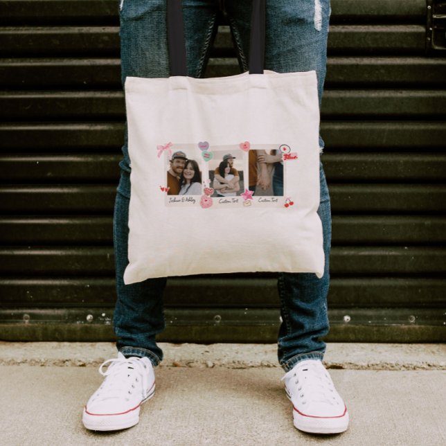 Bolsa Tote Oferta de texto e fotos personalizadas do Casal em (Criador carregado)