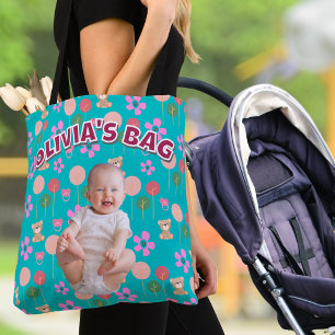 Bolsa Tote Oferta Personalizada de Nome do Bebê e Ursinho Tur
