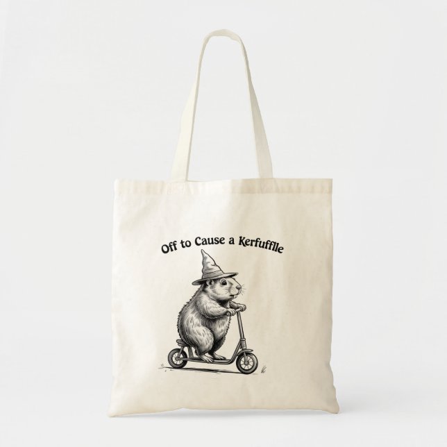 Bolsa Tote Off To Cause A Kerfuffle Funny Groundhog Scooter  (Frente)