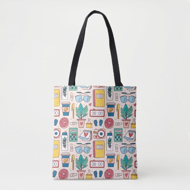 Bolsa Tote Office Stationery: Textura sem costura Quirky (Frente)