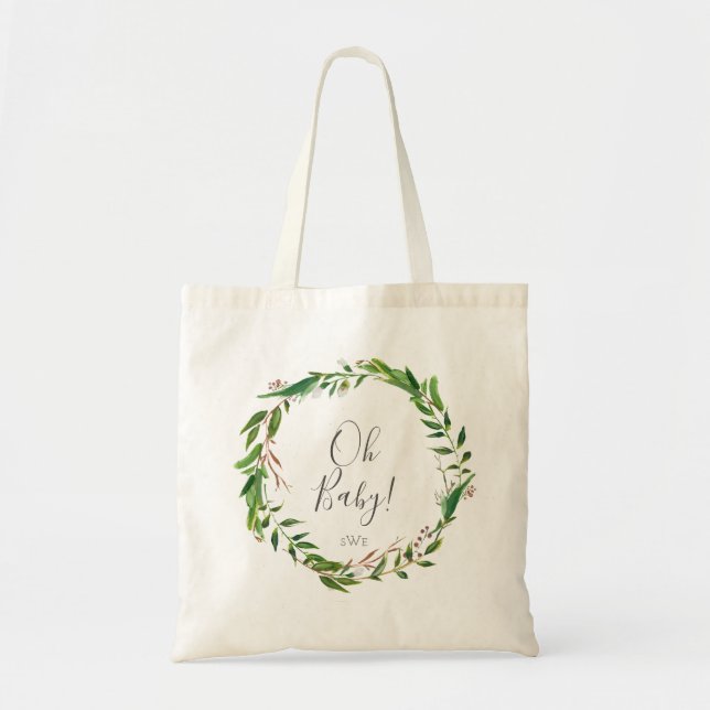 Bolsa Tote Oh Baby Botanic Boho Laurel Wreath Monograma (Frente)