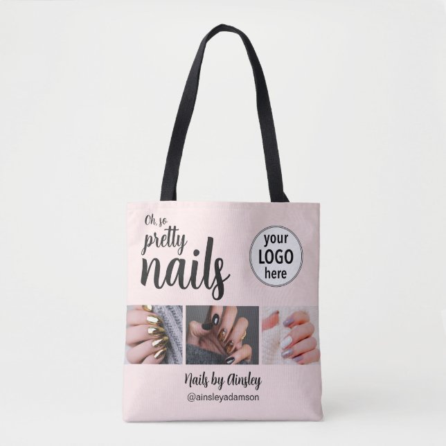 Bolsa Tote Oh So Pretty Nail Artist Pink Script Logo 3 Photo (Frente)