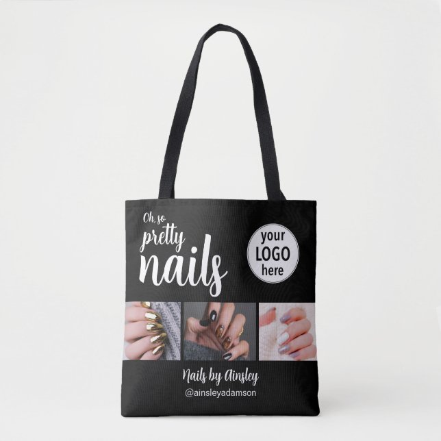 Bolsa Tote Oh So Pretty Nail Artist Script Logo 3 Photo Black (Frente)