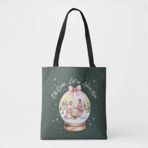 Bolsa Tote Oh Venha Adoremos Ele Jesus Xmas Rosa Coquette 
