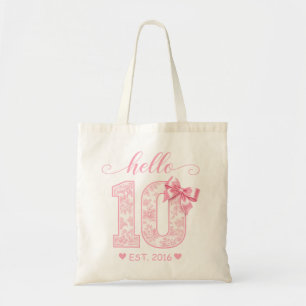Bolsa Tote Olá 10 Aniversário Rosa Olá 10 Ano Personalizado