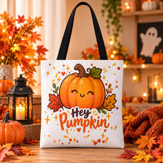 Bolsa Tote Olá Abóbora Saco de Compras de Halloween Fofo