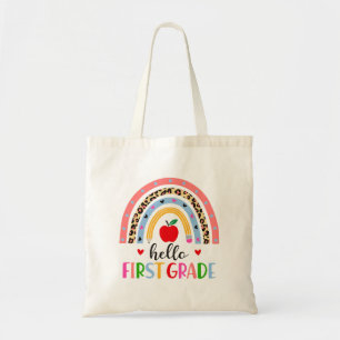 Bolsa Tote Olá Adesivo de Arco-íris da Primeira Série – Verso