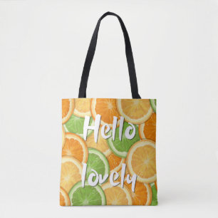 Bolsa Tote 'Olá Adorável' Padrão de Frutas Cítricas Zesty no 