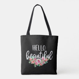 Bolsa Tote Olá Belas Rosas Aquarela Tipografia Chic