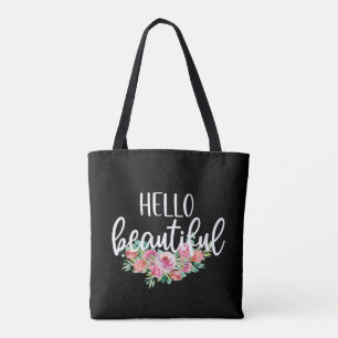 Bolsa Tote Olá Belas Rosas Aquarela Tipografia Chic