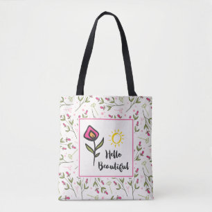 Bolsa Tote Olá Lindos Flores Selvagens Bonito e Sol