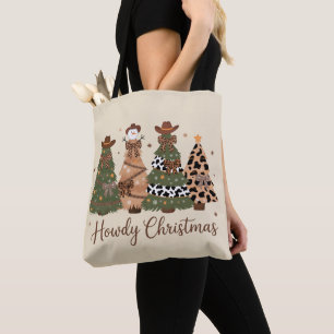 Bolsa Tote Olá Natal Western Retro Tree Cowboy