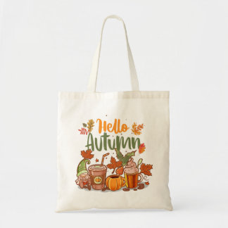 Bolsa Tote Olá Outono Saco de Abobora com Especiarias Tote