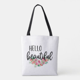 Bolsa Tote Olá Rosas de Aquarela Lindas Tipografia Moderna