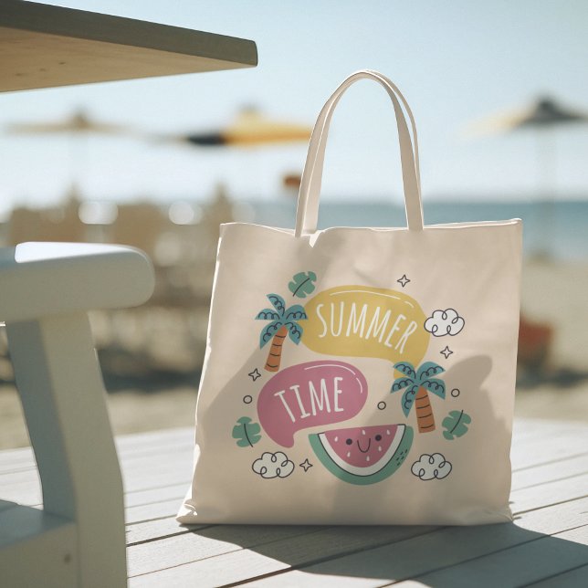 Bolsa Tote Olá Summer com Flamingo Tropical Tote Bag (hello summer, beach tote bag, vacation tote bag, school tote bag, colorful typography, gift for her)