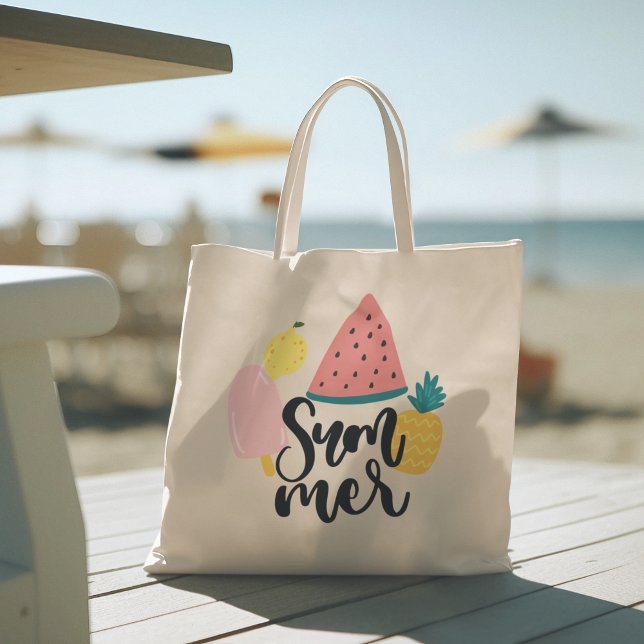 Bolsa Tote Olá Summer com Flamingo Tropical Tote Bag (hello summer, beach tote bag, vacation tote bag, school tote bag, colorful typography, gift for her)