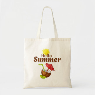 Bolsa Tote Olá Verão Amarelo Sol Coco Guarda-Chuva Vermelho