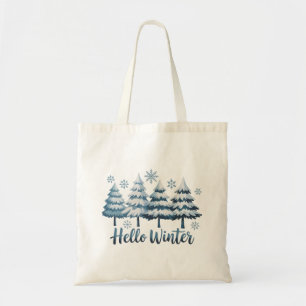 Bolsa Tote Olá Vibrações da Temporada de Inverno Árvores Floc