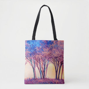Bolsa Tote Óleo pintando árvores coloridas. Abstrato imagem d