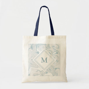 Bolsa Tote Olhar azul e branco do mármore com monograma de di