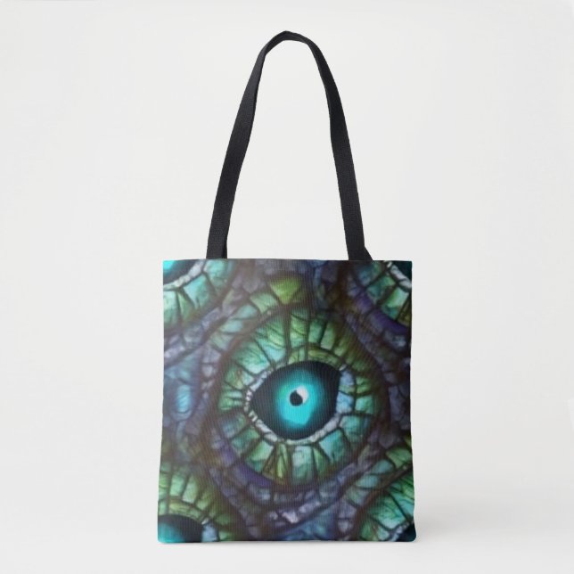 Bolsa Tote Olho Azul Verde Abstrato (Frente)