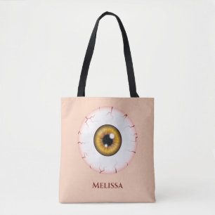 Bolsa Tote Olho de desenho animado marrom injetado de sangue