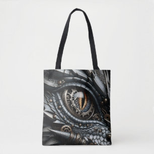 Bolsa Tote Olho de Dragão Steampunk Closeup Arte de IA