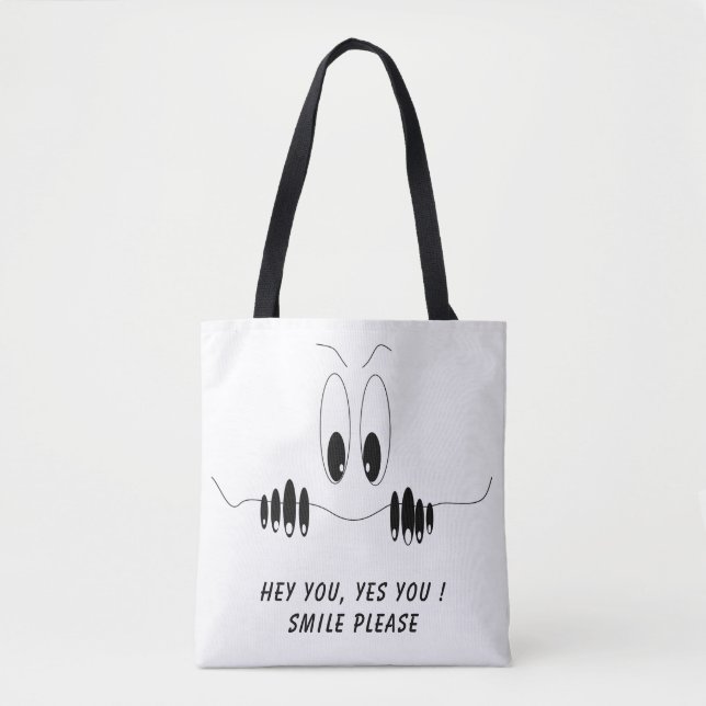 Bolsa Tote Olhos Curiosos - Sorria - Adicione Seu Texto/Cor (Frente)