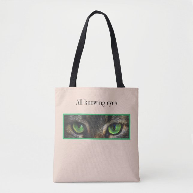 Bolsa Tote Olhos de gato fofos em bege (Frente)