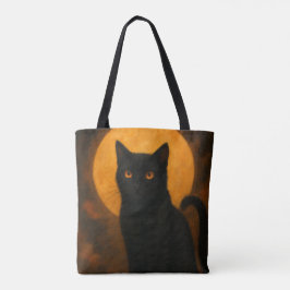 Bolsa Tote Olhos Laranja de Gato Preto do Halloween Elegante