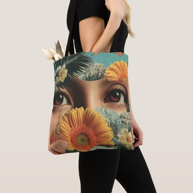 Bolsa Tote Olhos Surreais e Flores com Borboletas (Close Up)