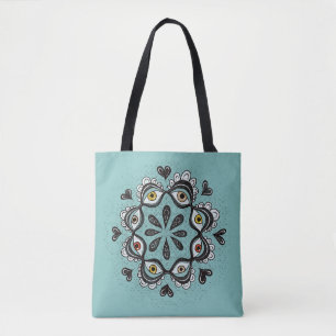 Bolsa Tote Olhos Trippy com Corações Boho Gothic Weirdcore Ar