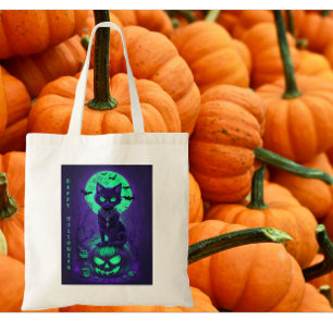 Bolsa Tote Olhos Verdes Brilhantes, Gato Preto