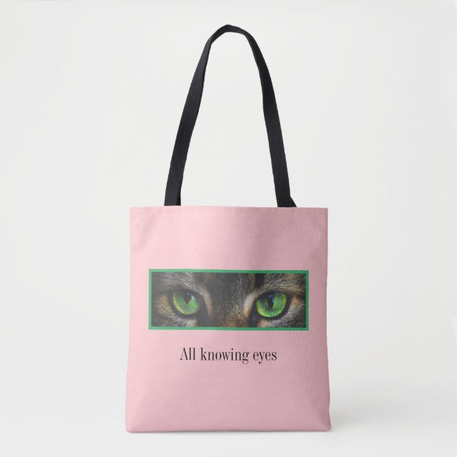 Bolsa Tote Olhos verdes de gato giro em rosa-coral (Frente)