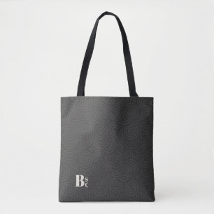 Bolsa Tote Oliva Negra Monograma de Círculos Aleatórios