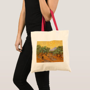 Bolsa Tote Oliveiras, céu amarelo e sol, Vincent van Gogh