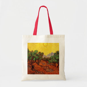Bolsa Tote Oliveiras de Van Gogh com Céu Amarelo e Sol