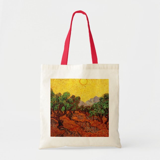 Bolsa Tote Oliveiras de Van Gogh com Céu Amarelo e Sol (Frente)