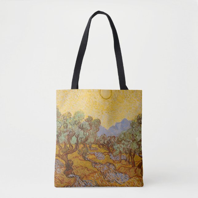 Bolsa Tote Oliveiras de Van Gogh Sol Amarelo Céu (Frente)