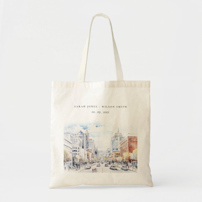 Bolsa Tote Omaha Nebraska Watercolor Landscape Wedding (Frente)