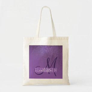 Bolsa Tote Ombre de gradiente de brilho violeta violeta diago