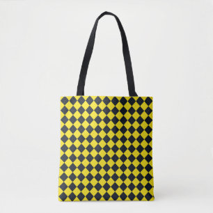 Bolsa Tote Ombro com padrão de diamante em xadrez amarelo e p