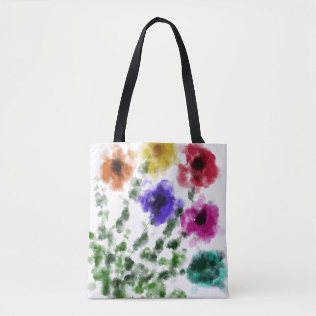 Bolsa Tote Ombro Floral Arco-Íris Aquarela (Frente)