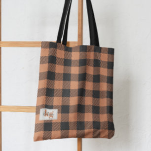 Bolsa Tote Ombro na moda Laranja e Xadrez Preto para Cores