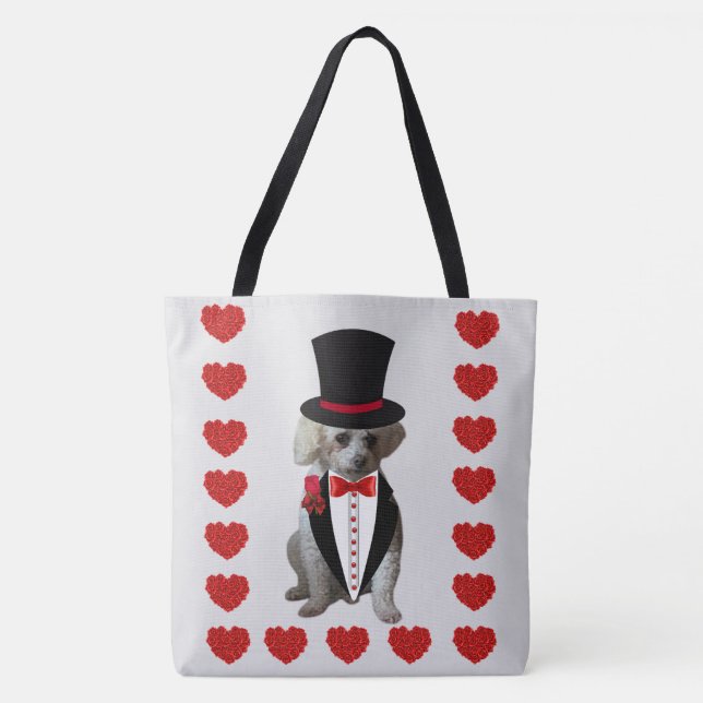 Bolsa Tote Ombro Vermelho Poodle Pensando em Você  (Frente)